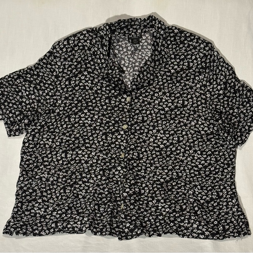 MSK Black and‎ White Short Sleeve Button Down Shirt